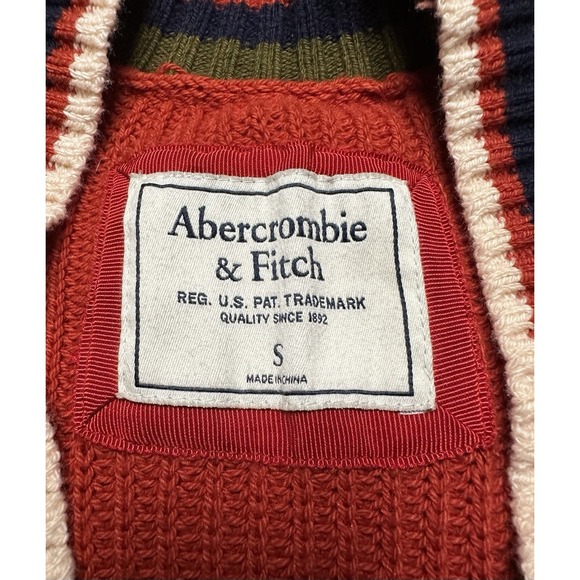 Abercrombie & Fitch Cardigan Varsity Letter Sweater Chunky Knit Women SM Orange - Picture 3 of 7
